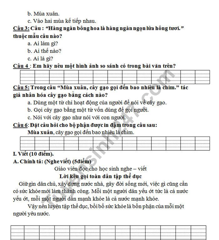 Ôn tập làm văn lớp 3 học kì 2